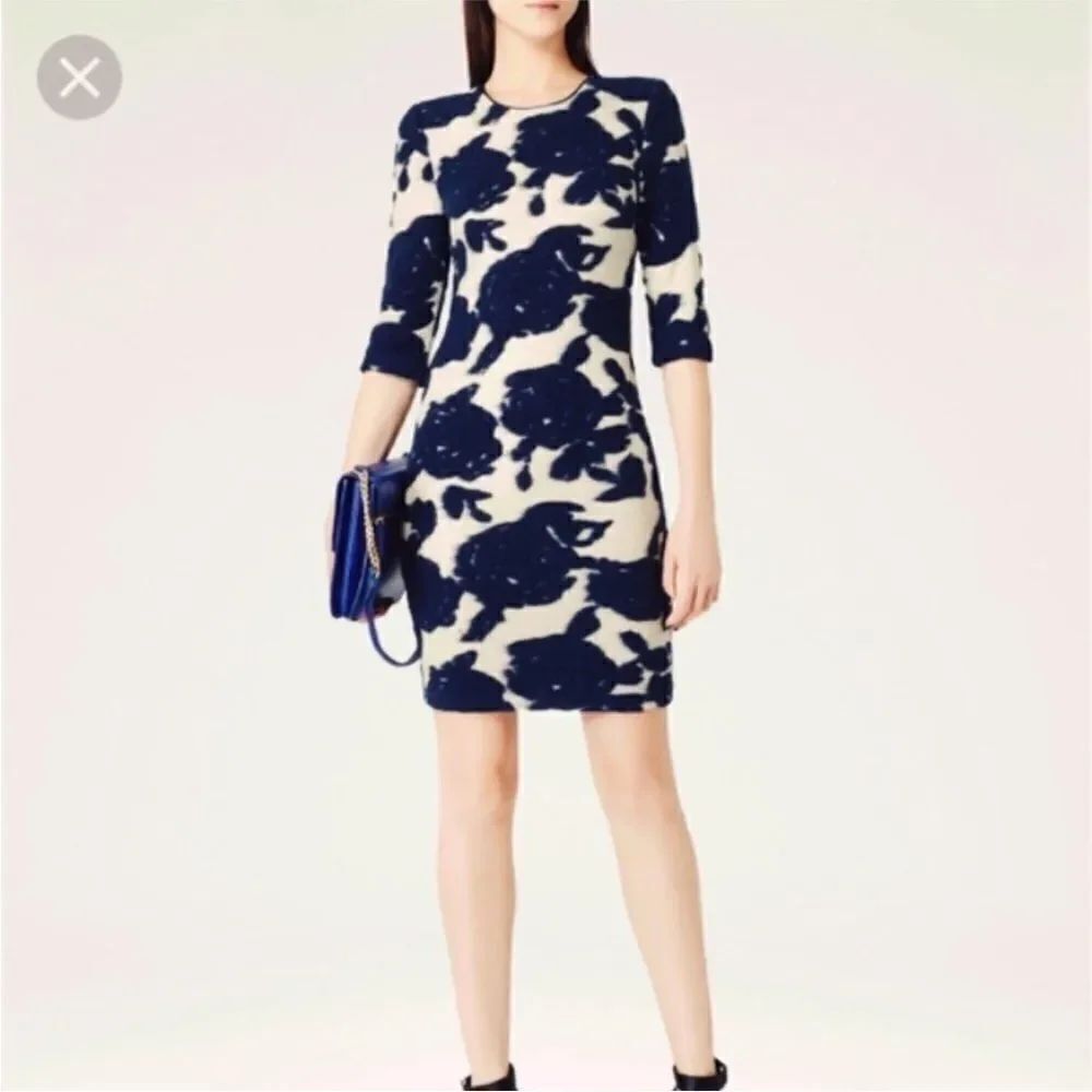 Reiss  Mini Dress Leila Size 6 Wool blended Navy & Cream Gold Floral